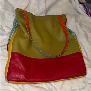 🌟 VIBRANT ILI NEW YORK Color-Block Leather Shoulder Bag 🌟